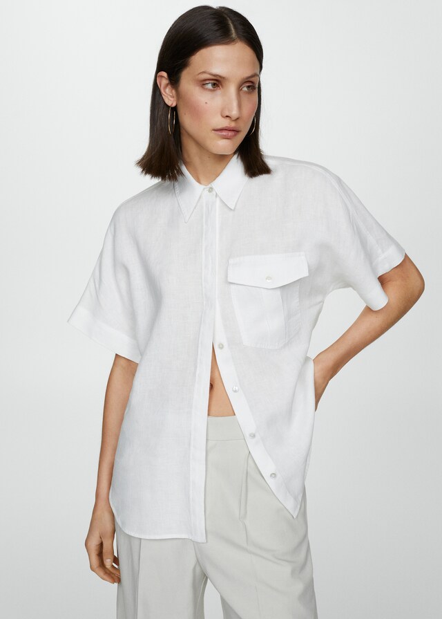 Mango Leinen-Hemdbluse mit Tasche