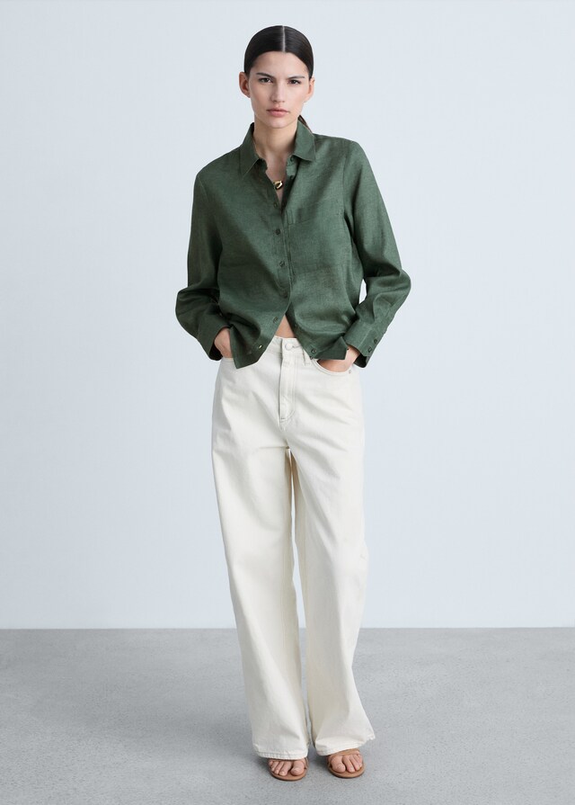 Mango Leinen-Hemdbluse Mit Tasche