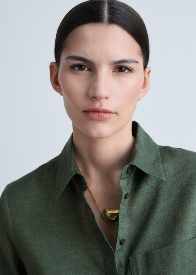 Mango Leinen-Hemdbluse Mit Tasche