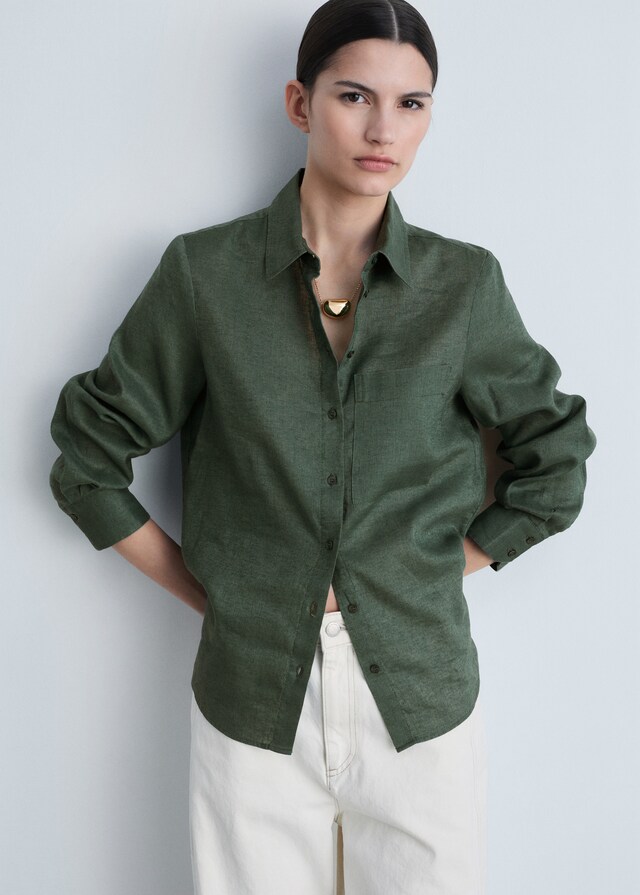 Mango Leinen-Hemdbluse mit Tasche