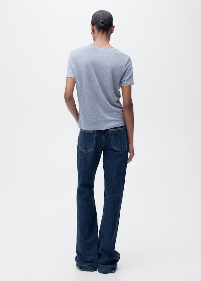 Mango Leinen-T-Shirt Mit V-Ausschnitt