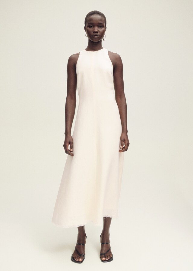 Mango Leinenkleid Mit Ausgefranstem Saum