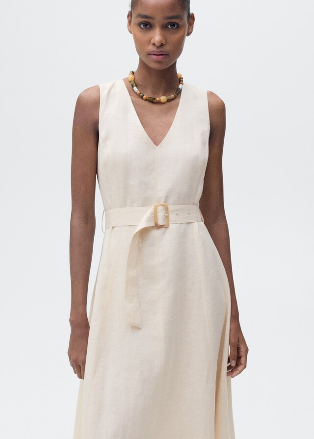 Mango Leinenkleid mit Gürtel