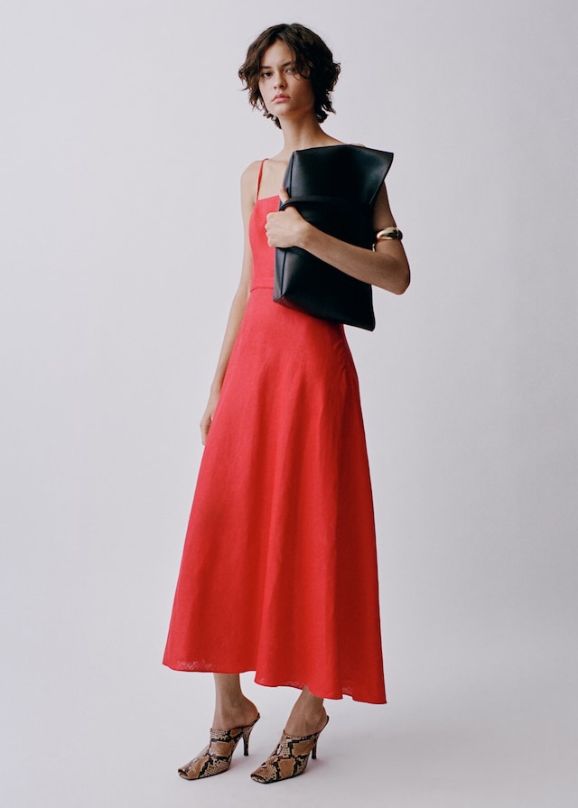 Mango Leinenkleid Mit Schleife