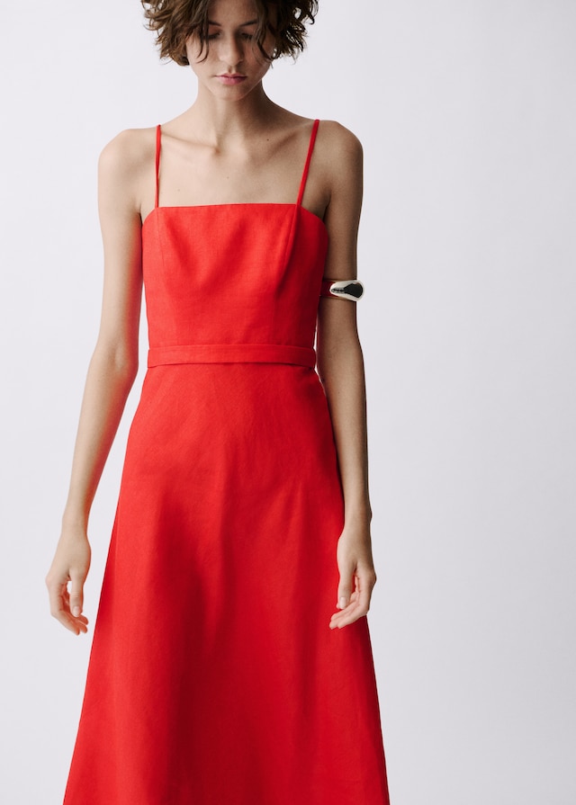 Mango Leinenkleid Mit Schleife