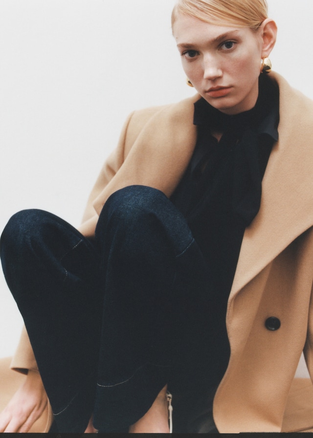 Mango Mantel Aus Manteco-Wolle Mit Gürtel