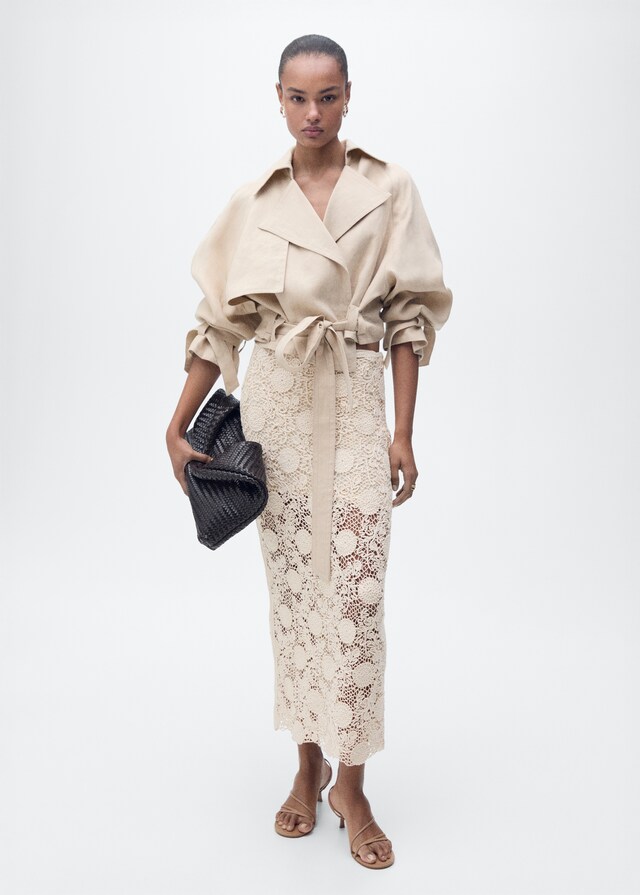 Mango Midi-Rock In Häkel-Optik Mit Blumenmotiv