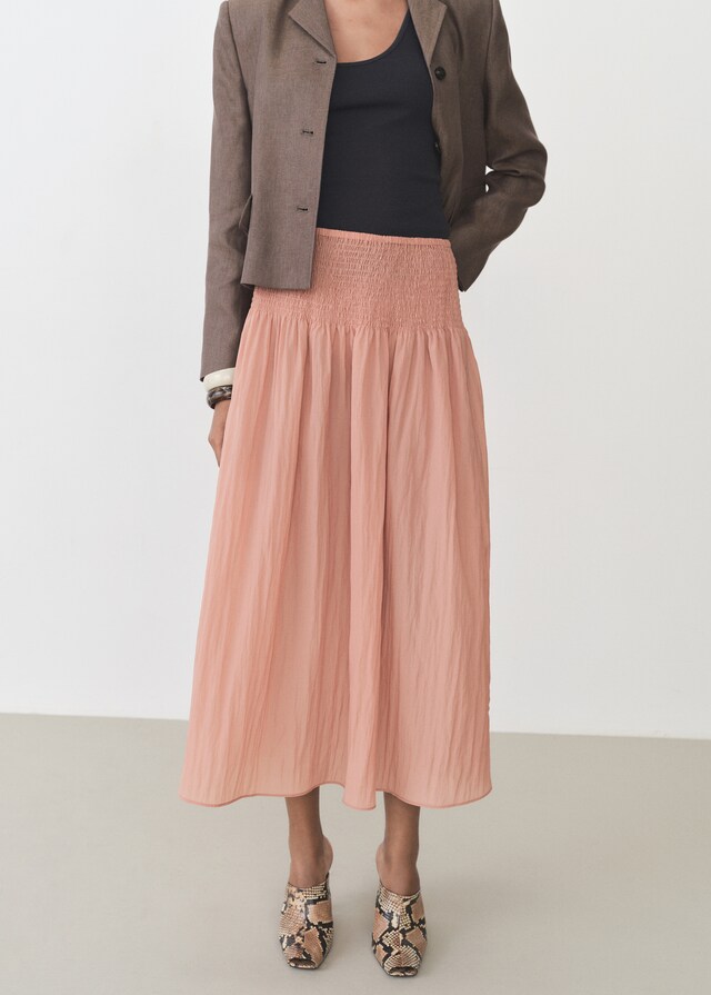 Mango Midi-Rock mit gerafftem Einsatz