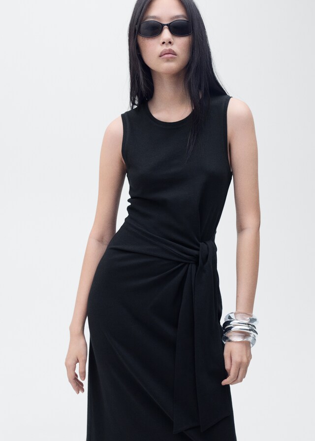 Mango Midikleid aus Baumwolle mit Knotendetail