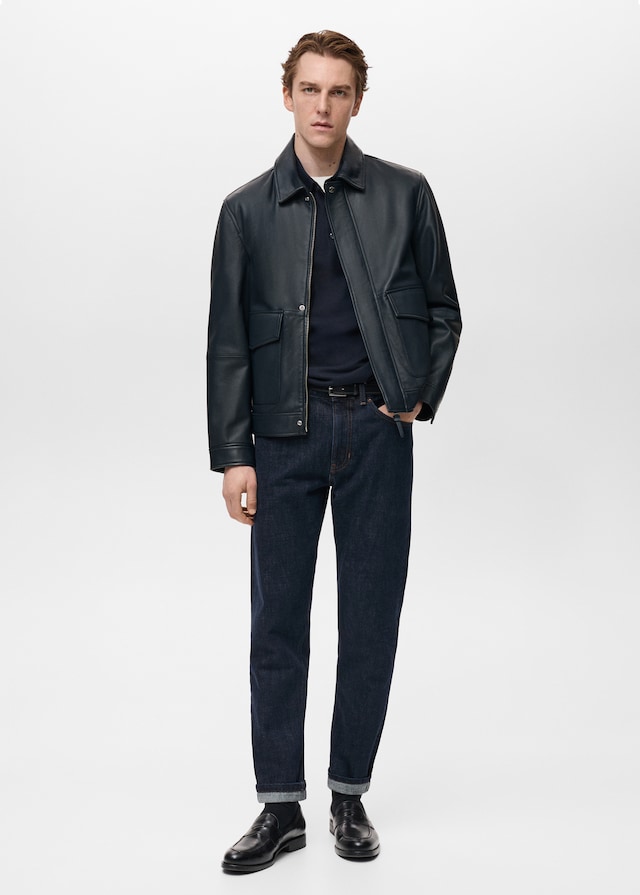 Mango Nappaleder-Jacke Mit Taschen