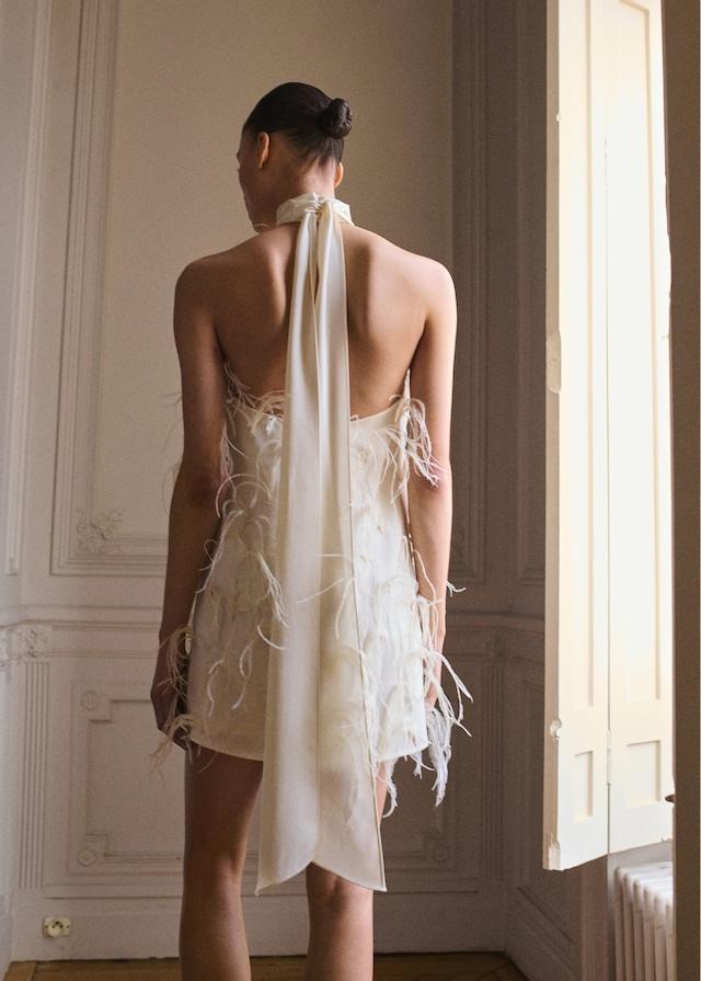 Mango Neckholder-Kleid Mit Federdetails