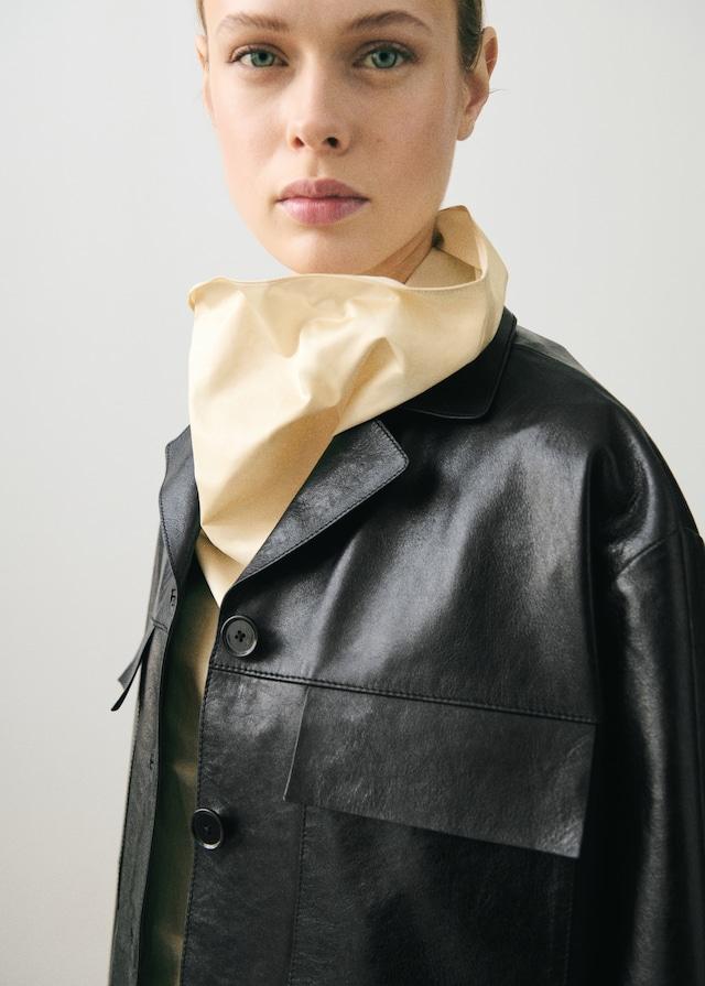 Mango Oversized-Lederjacke Mit Taschen