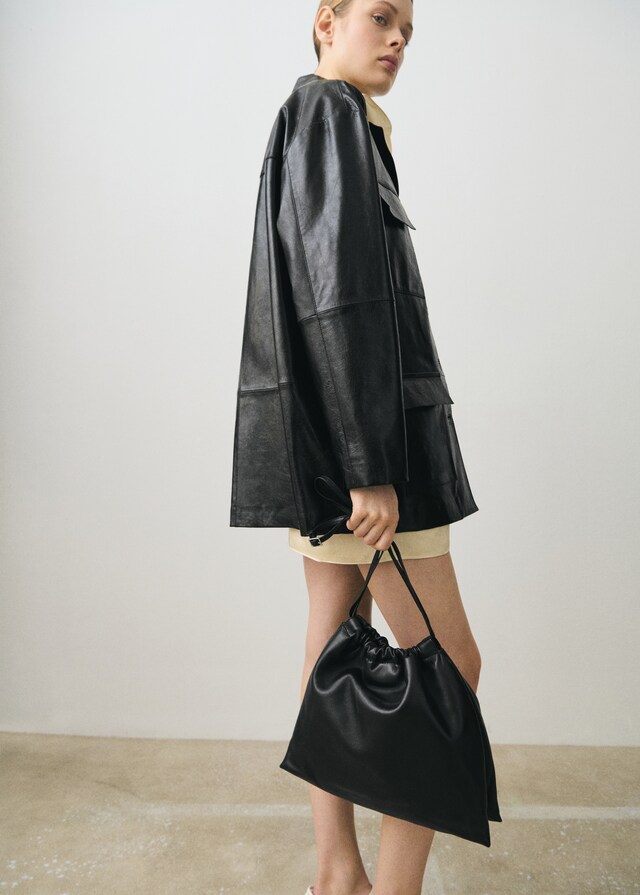 Mango Oversized-Lederjacke mit Taschen