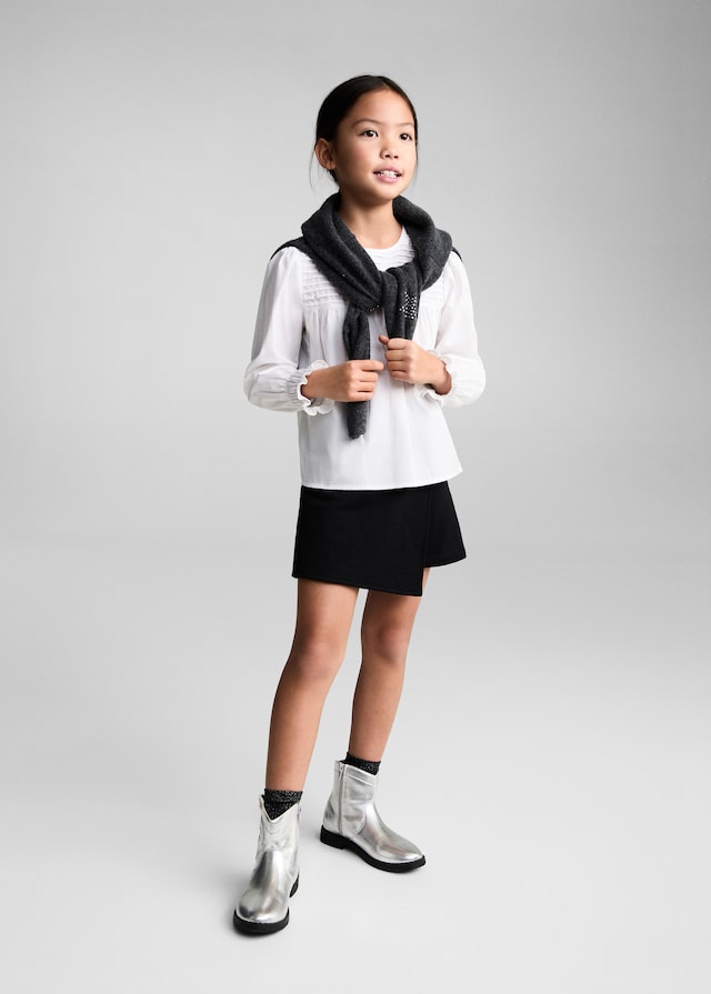 Mango Plissée-Bluse Mit Strassbesatz