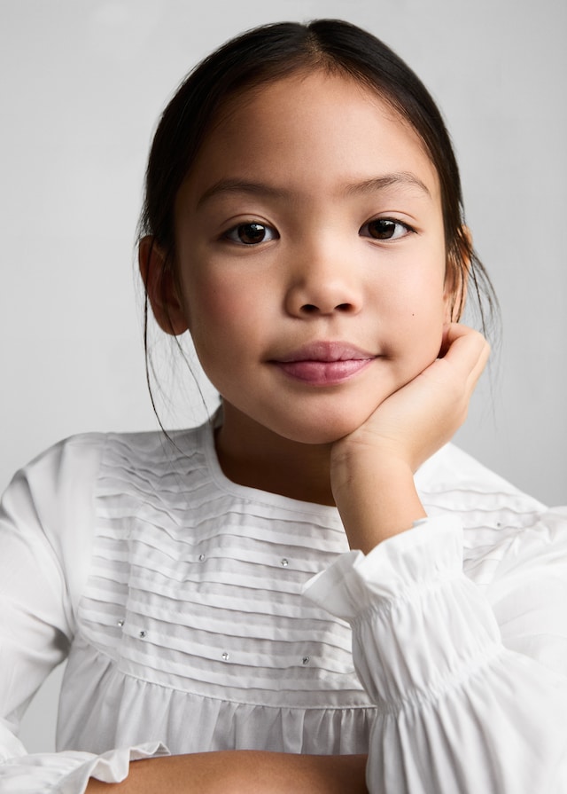 Mango Plissée-Bluse Mit Strassbesatz