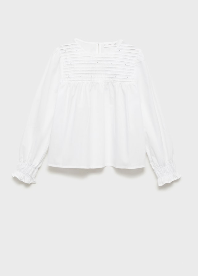 Mango Plissée-Bluse Mit Strassbesatz