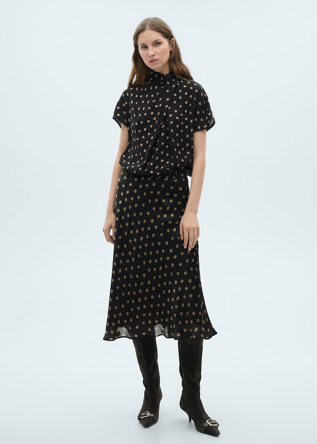 Mango Polka-Dots-Bluse Mit Drapiertem Kragen