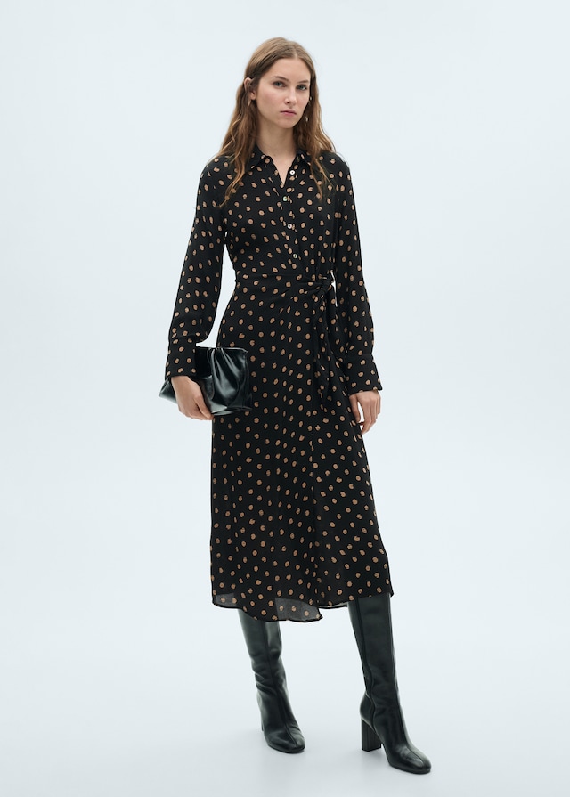 Mango Polka-Dots-Hemdblusenkleid Mit Knotendetail