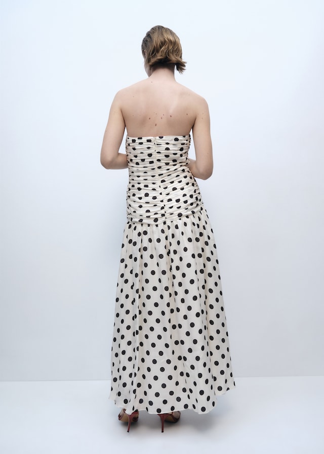 Mango Polka-Dots-Kleid Mit Drapiertem Oberteil