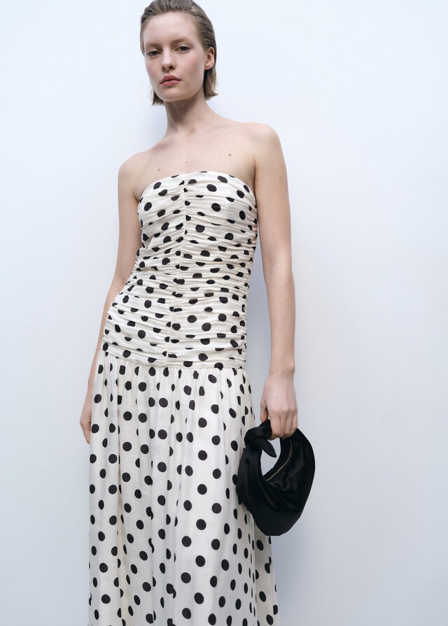 Mango Polka-Dots-Kleid mit drapiertem Oberteil