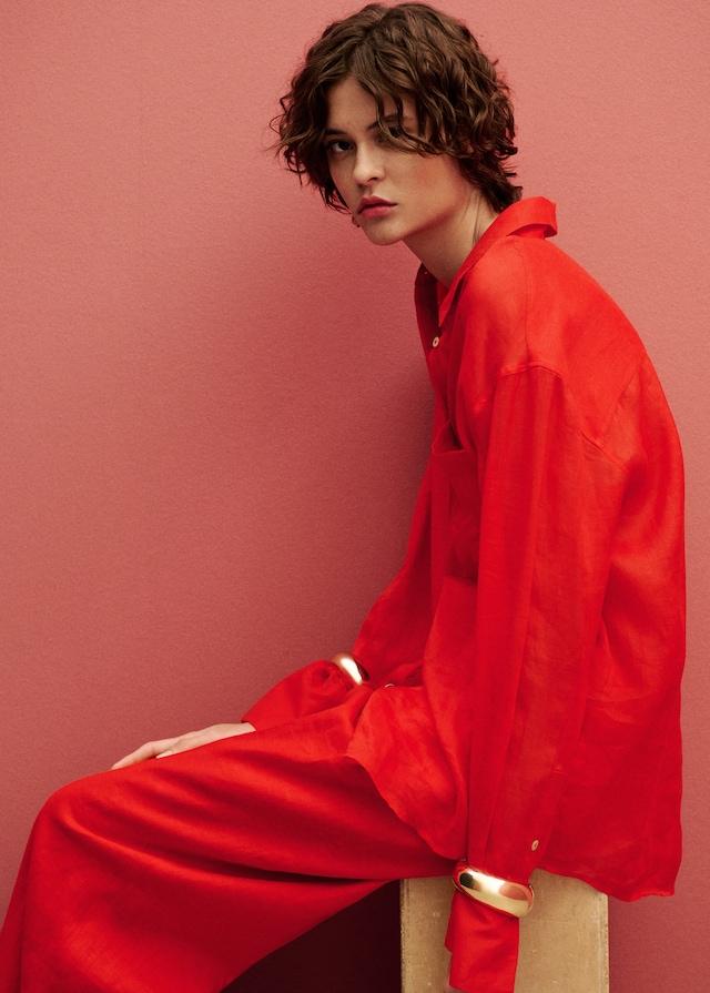 Mango Regular-Fit-Hemd Aus Ramie Mit Tasche