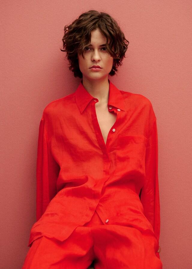 Mango Regular-Fit-Hemd aus Ramie mit Tasche