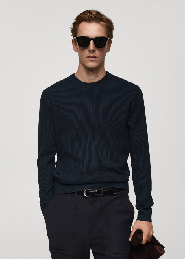 Mango Rippstrickpullover aus Baumwolle