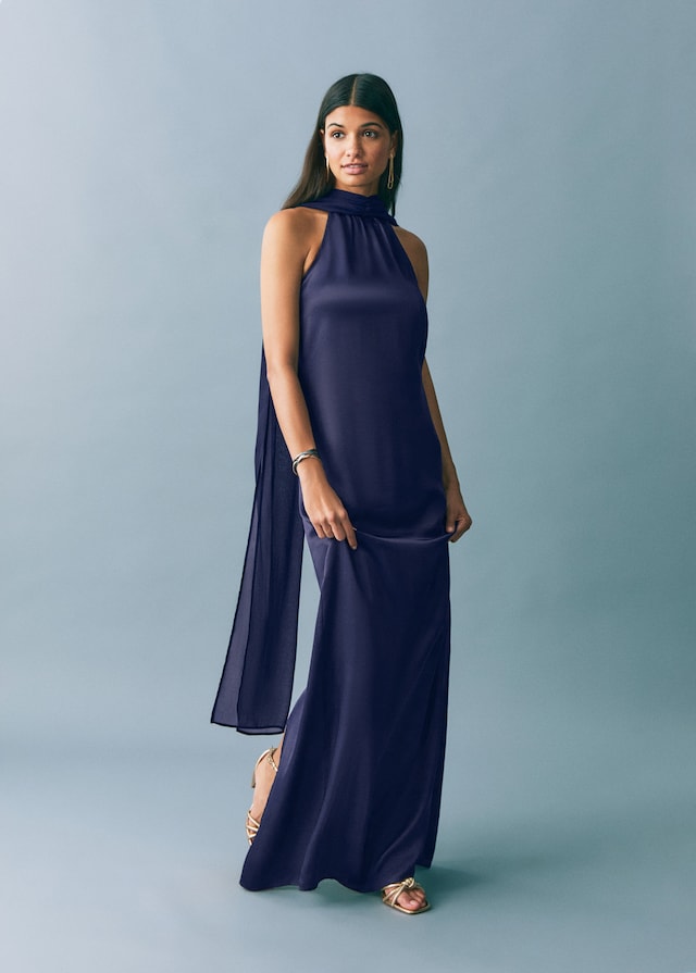 Mango Satiniertes Neckholderkleid