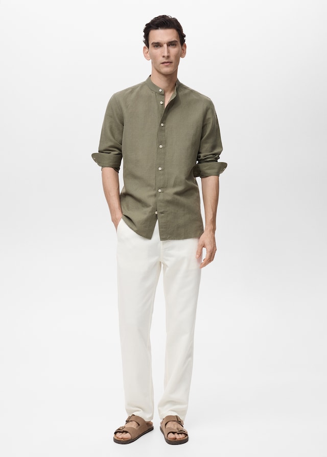 Mango Stehkragenhemd Aus Leinen