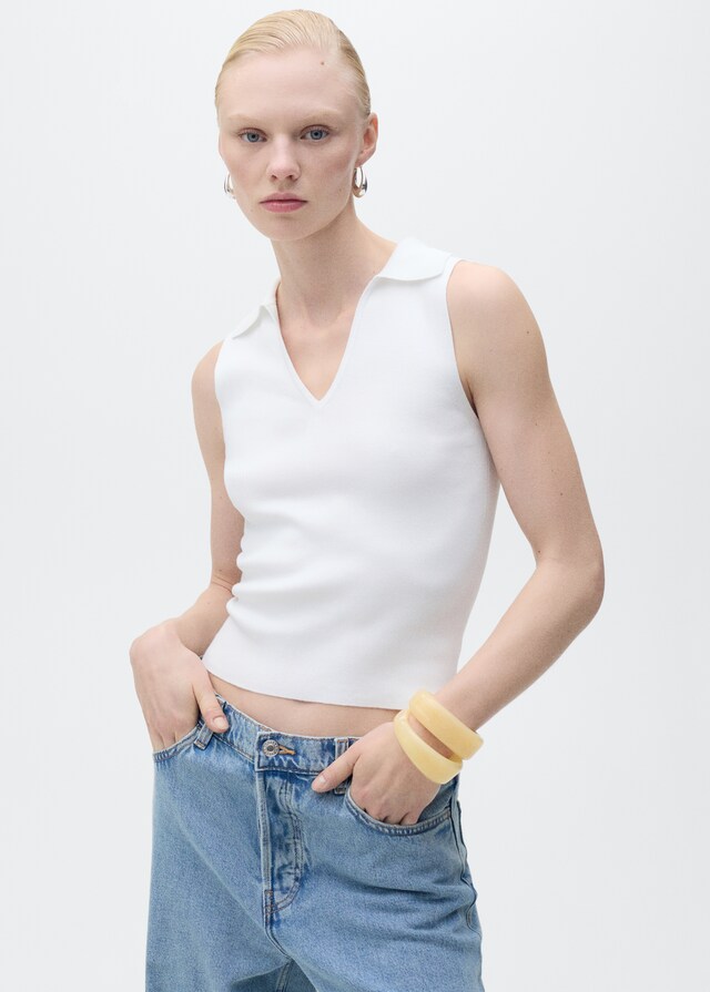 Mango Strick-Top mit Poloshirt-Kragen