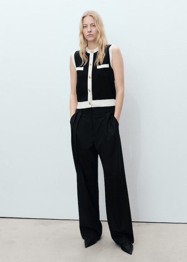 Mango Strickweste Mit Kontrastborten