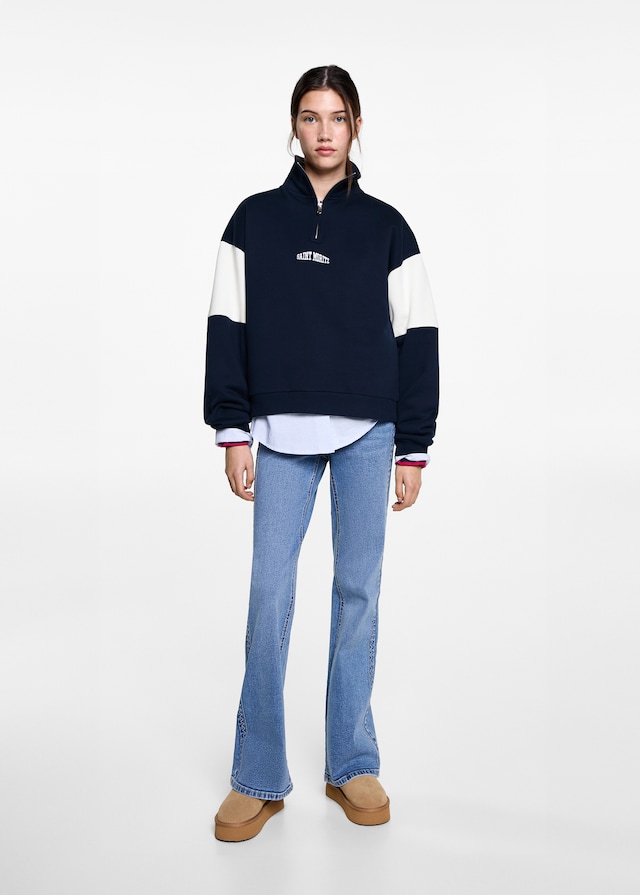 Mango Sweatshirt Mit Zip Und Schriftzug