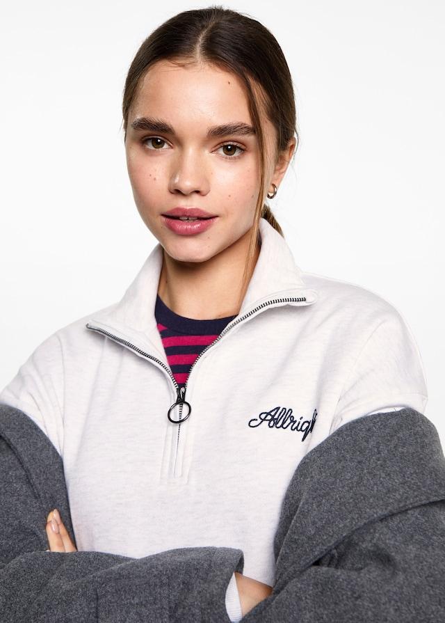 Mango Sweatshirt Mit Zip Und Schriftzug