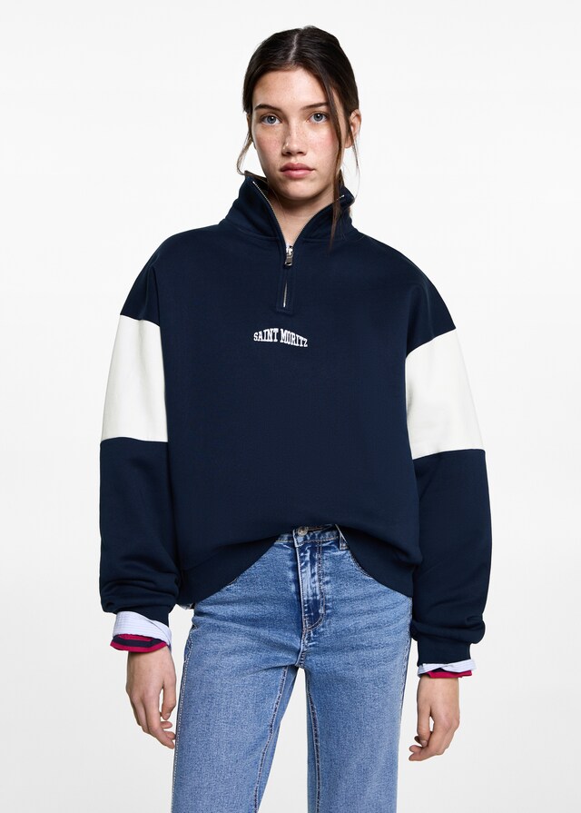 Mango Sweatshirt mit Zip und Schriftzug