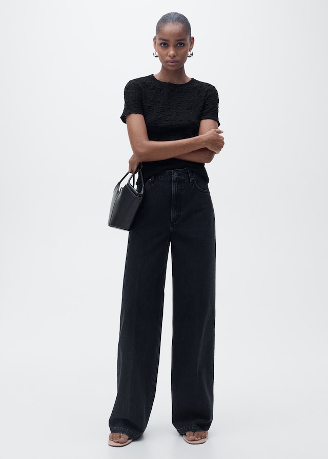 Mango Texturiertes T-Shirt Aus Baumwollgemisch