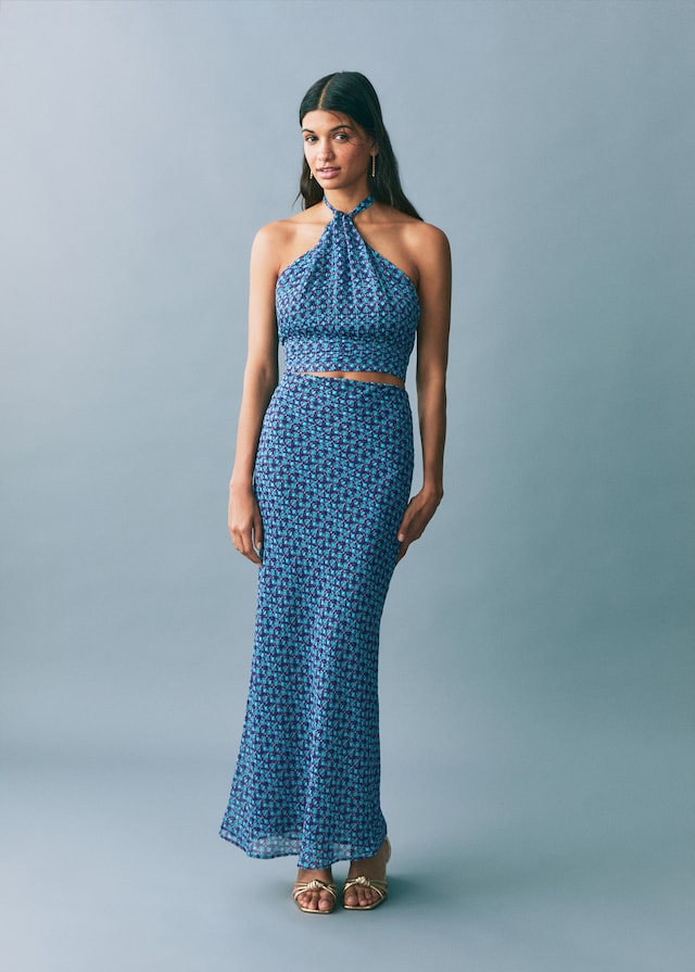 Mango Top Mit Print Und Halterkragen