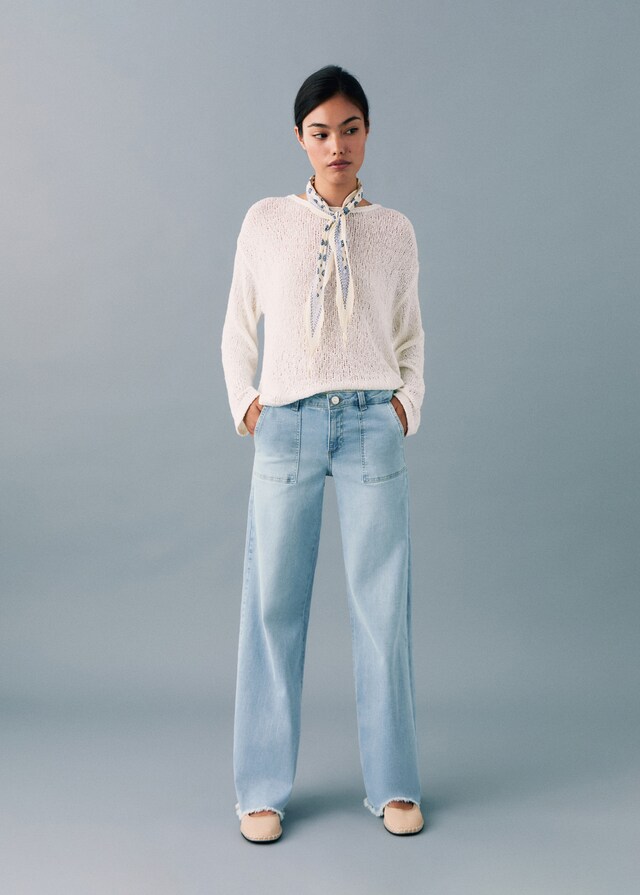 Mango Wideleg-Jeans mit ausgefranstem Saum