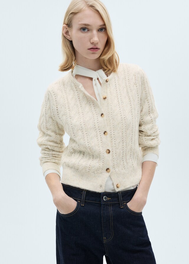 Mango Zopfmuster-Cardigan mit Ajourdetails