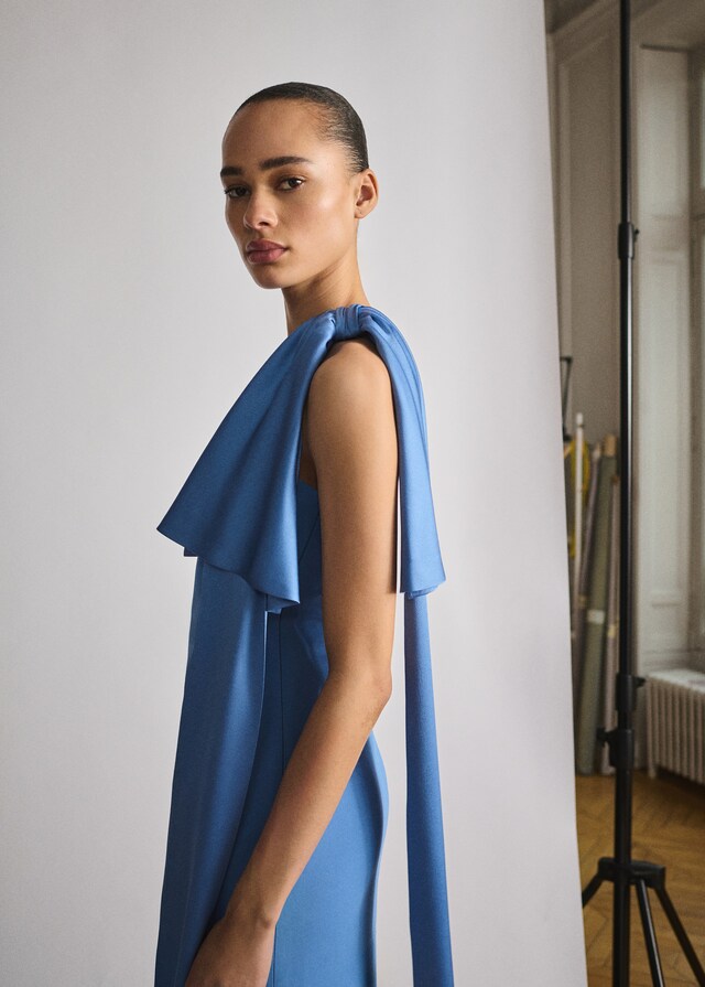 Mango Satinkleid Mit Drapierung Und Schleifendetail