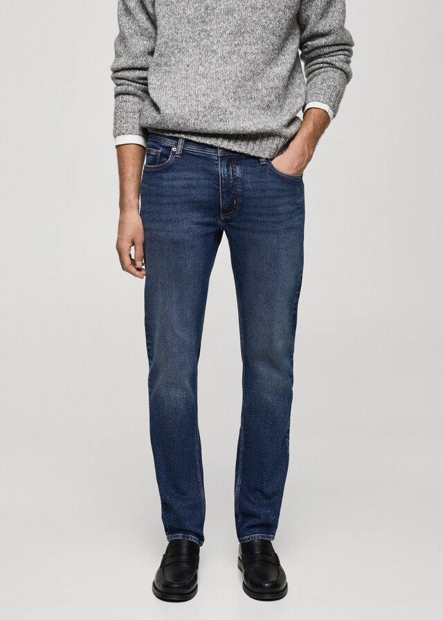 Mango Slim Fit-Jeans Jan im Used-Look mit dunkler Waschung
