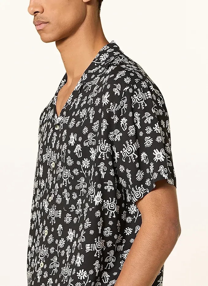 Arrels BARCELONA Arrels BARCELONA Resorthemd BLACK MEXICAN BIRDS × MARION DEUCHARS Comfort Fit