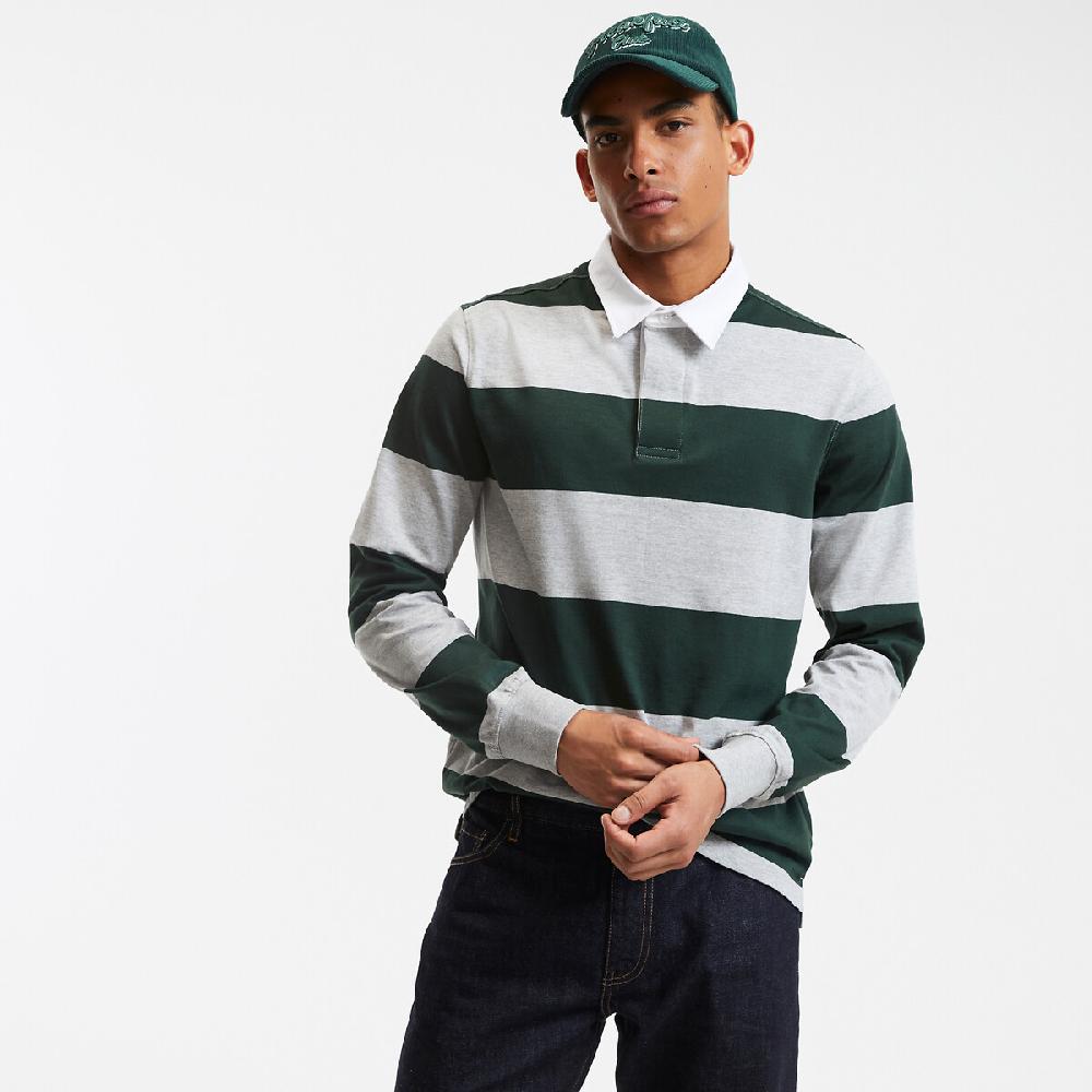 laredoute Gestreiftes Poloshirt lange Ärmel grau grün gestreift LA REDOUTE COLLECTIONS