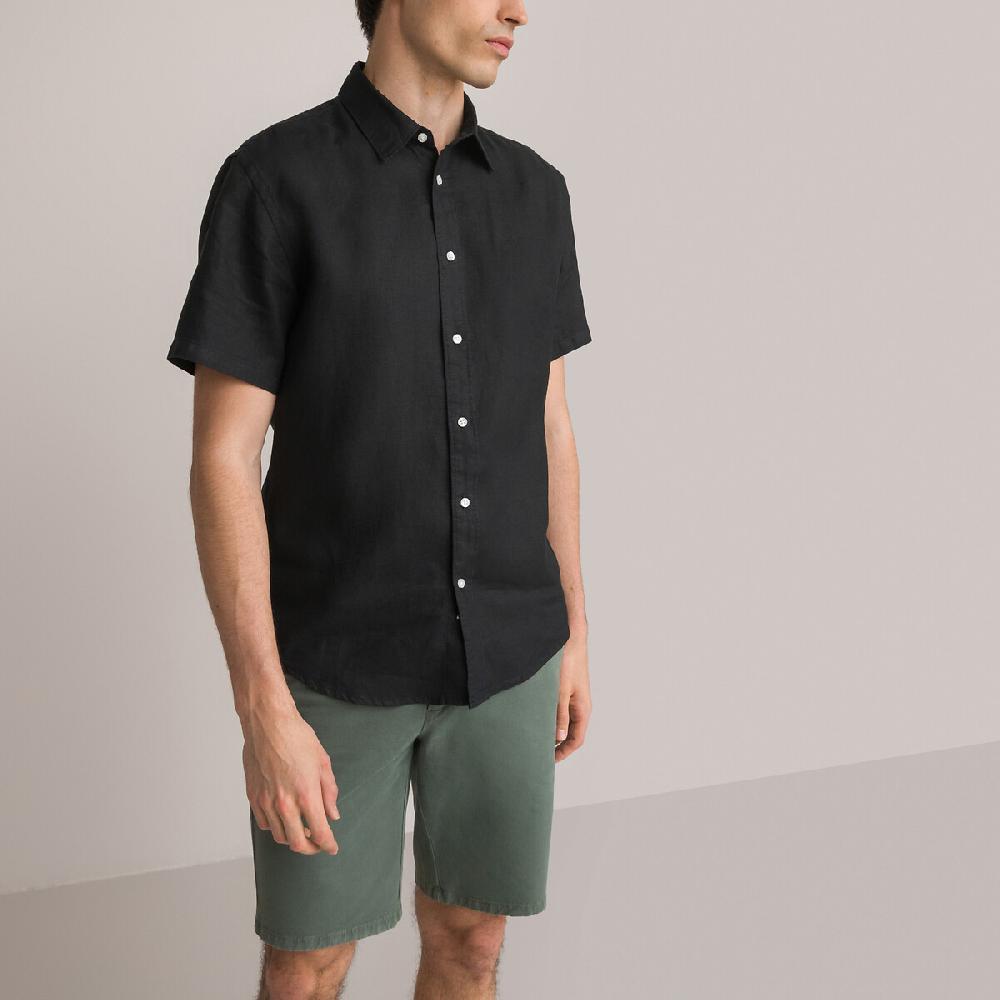 Laredoute Kurzärmeliges Leinenhemd Regular-Fit Schwarz LA REDOUTE COLLECTIONS
