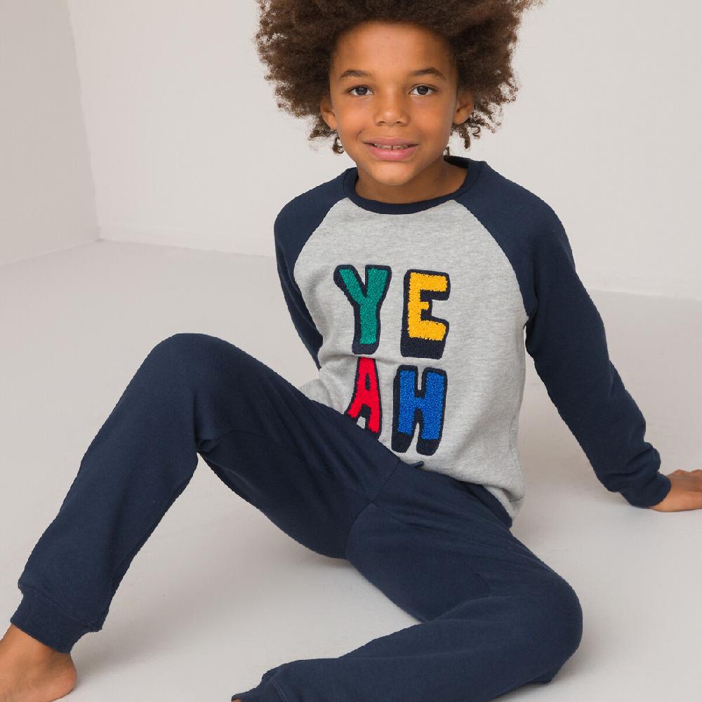 Laredoute Pyjama Aus Sweatware Mit Gestickter Frotteeschrift Blau/grau LA REDOUTE COLLECTIONS