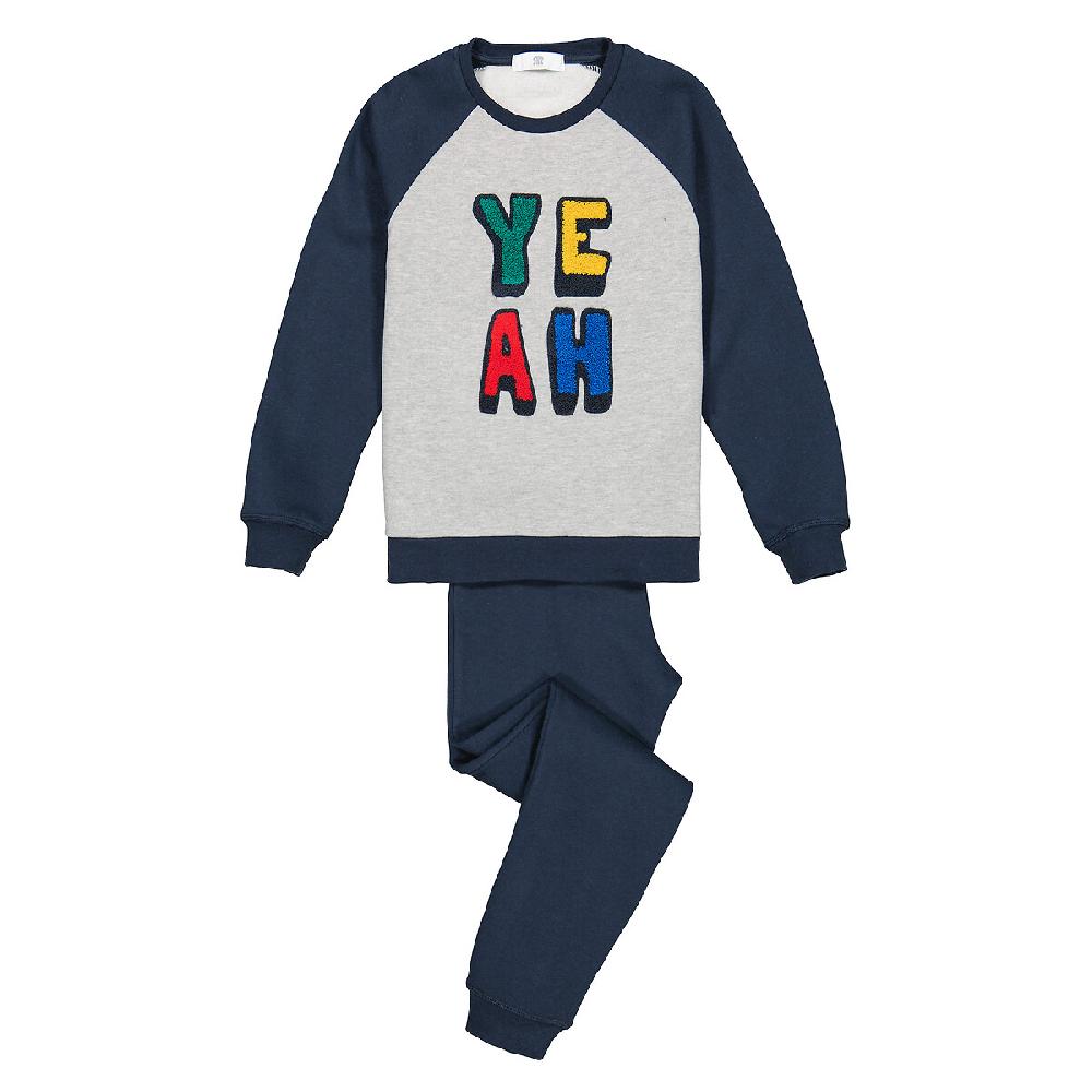Laredoute Pyjama Aus Sweatware Mit Gestickter Frotteeschrift Blau/grau LA REDOUTE COLLECTIONS