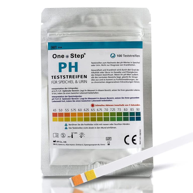 shopapotheke 100 One+Step pH Teststreifen für Urin UND Speichel - Selbsttest zur Ermittlung des ph Werts