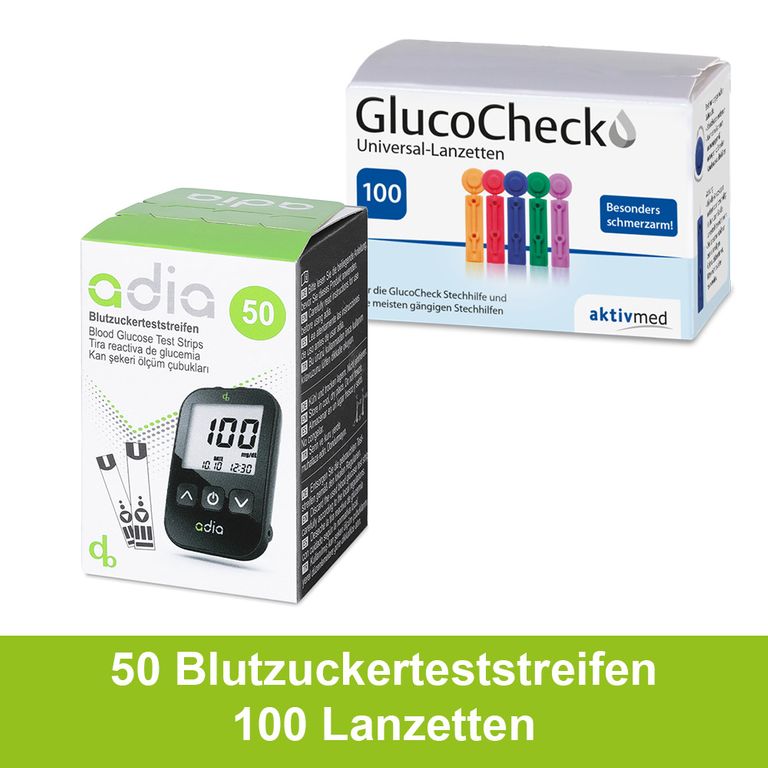 Shopapotheke Adia Blutzuckerteststreifen 50 Stück + 100 Universal-Lanzetten