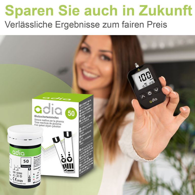 Shopapotheke Adia Blutzuckerteststreifen 50 Stück Blutzucker-Selbstkontrolle Bei Diabetes