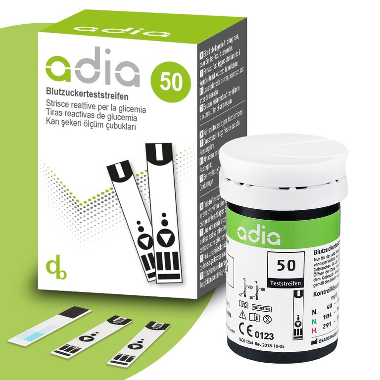 shopapotheke adia Blutzuckerteststreifen 50 Stück Blutzucker-Selbstkontrolle bei Diabetes