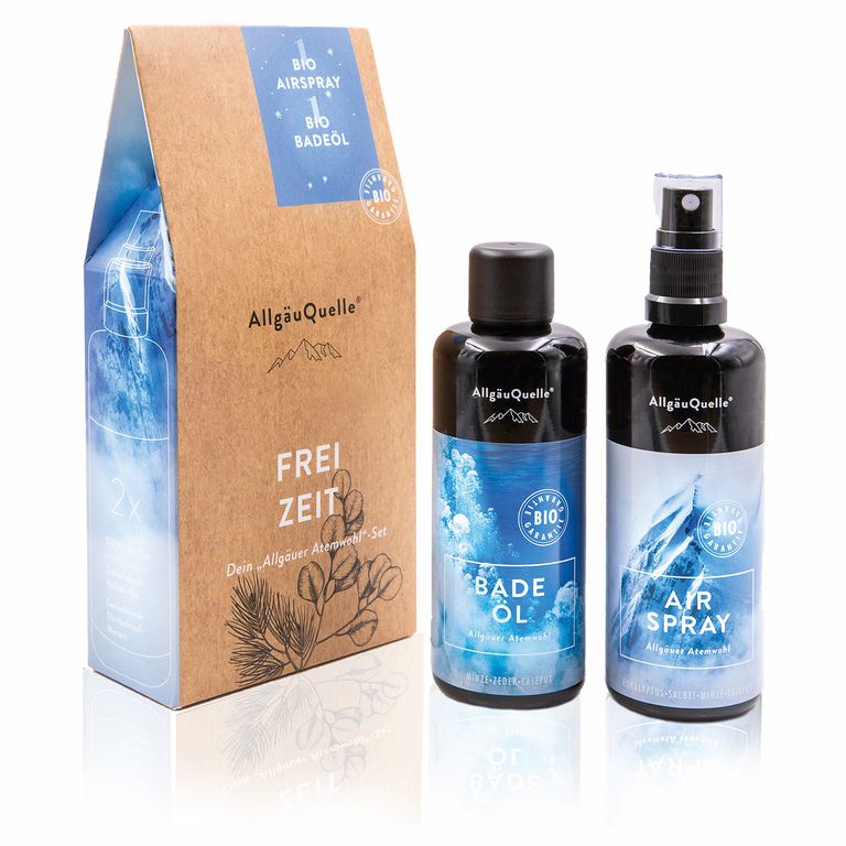 shopapotheke AllgäuQuelle Bio Geschenk-Set mit Bio-Öle Raumspray Badeöl Eukalyptus Salbei Minze und Cajeput